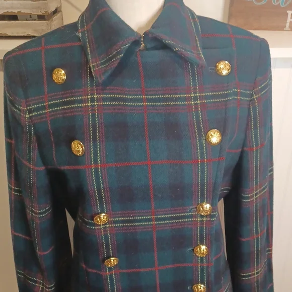 Vintage Lauren Ralph Lauren Plaid Wool Double Breasted Coat Size Medium - Picture 2 of 10